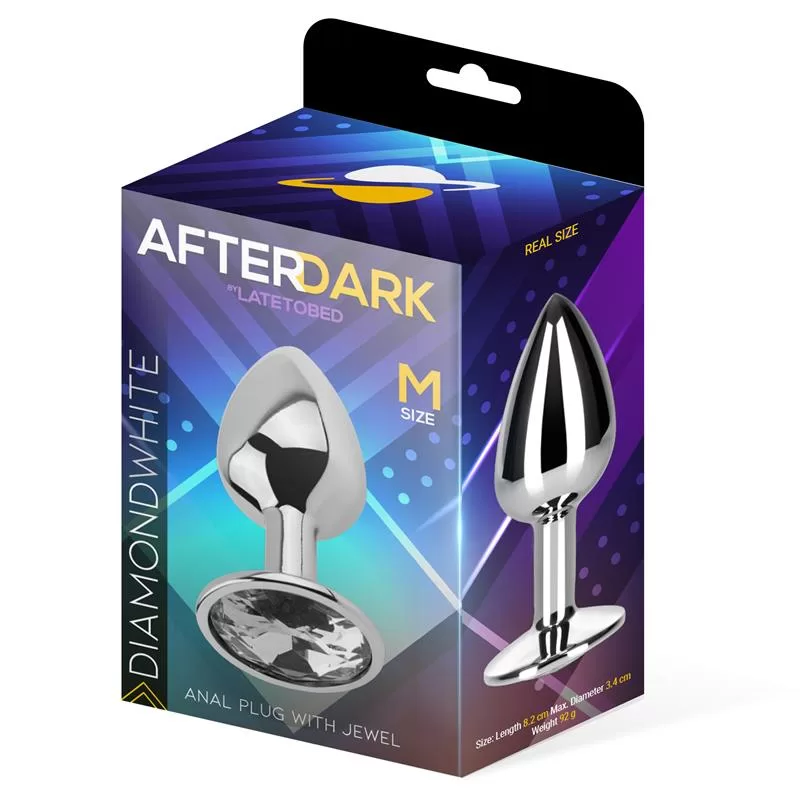 Butt Plug with Jewel Diamond White Size M Aluminium AFTERDARK Butt Plug with Jewel Diamond White Size M Aluminium AFTERDARK